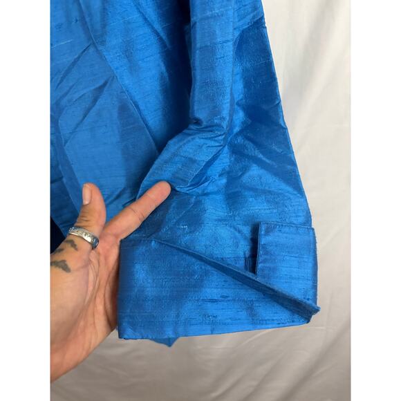 Caroline Rose Blue 100% Silk Open Front 3/4 Sleeve Topper Jacket LARGE - Picture 8 of 15